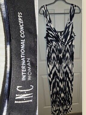 INC International Concepts Macys Ikat Print Maxi Dress Stretch Women's Plus 1X